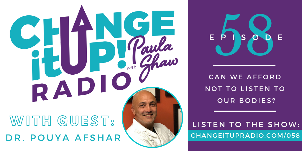 Change It Up Radio Show Episode 058 Show Graphic with guest Dr. Pouya Afshar